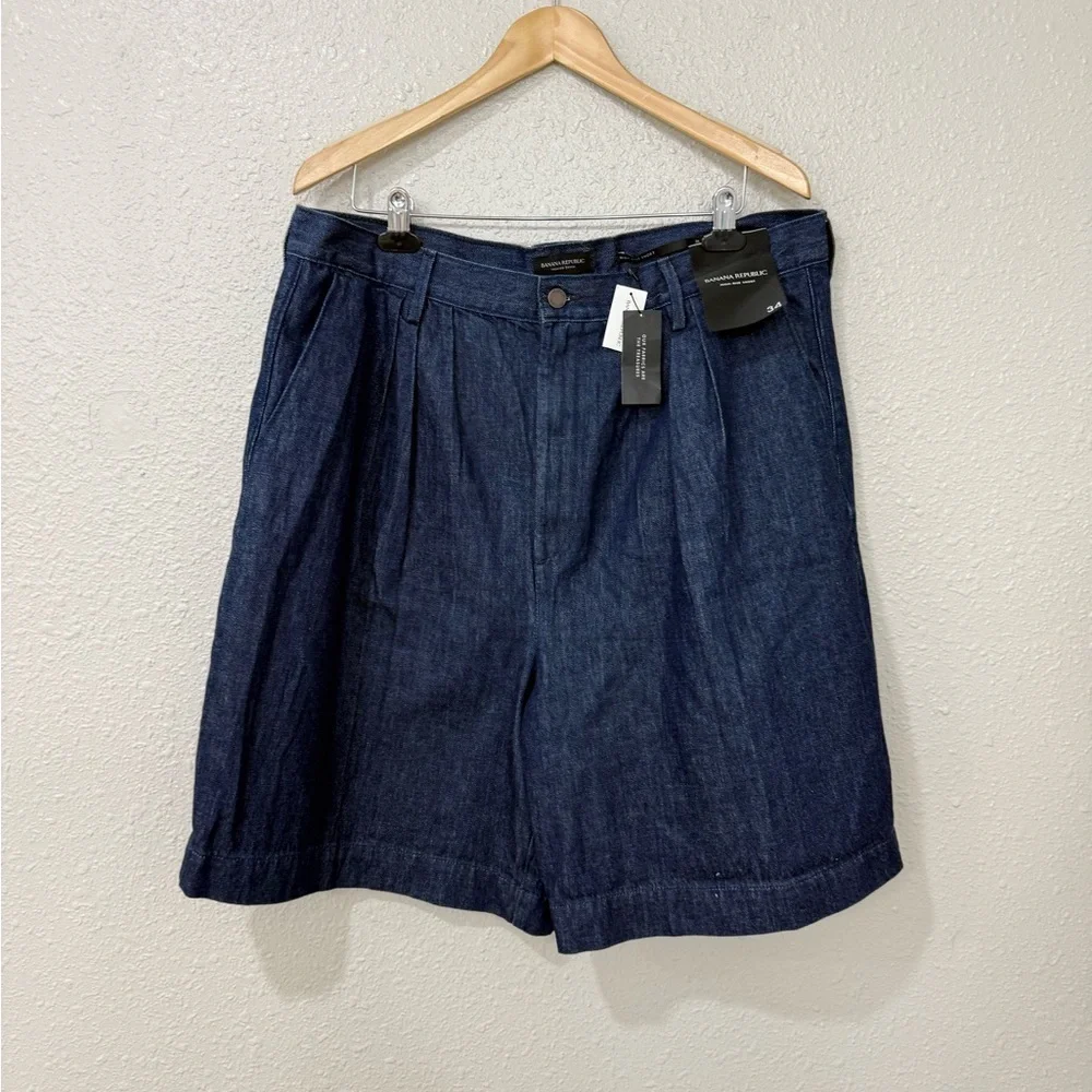 Banana Republic Blue Jean Shorts High-Waisted Tailored Size 34 NWT